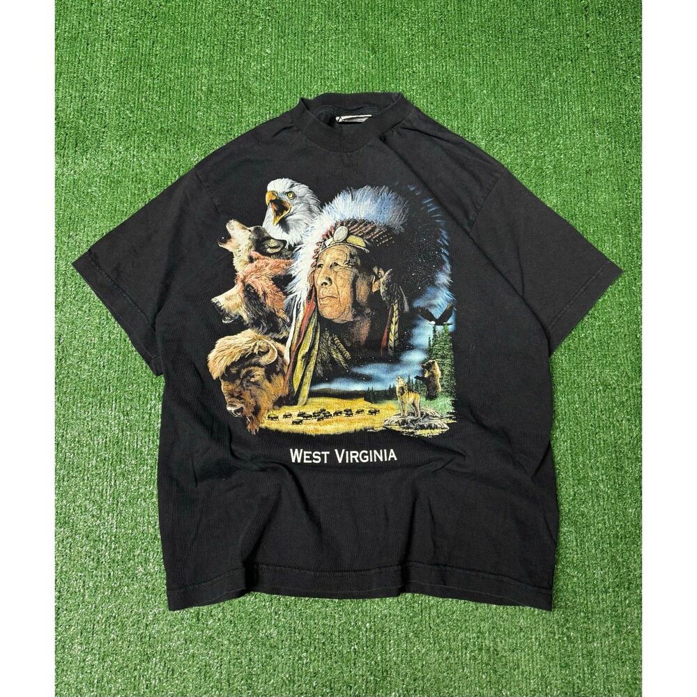 Vintage 1990s Nature Outdoors Graphic Print‎ Black Tee Shirt Size Large